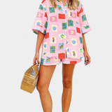 Conjunto de Camisa y Pantalones Cortos Mariluz con Estampado Rosa