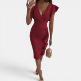 Jessica - Vestido ajustado con volantes y manga corta para mujer