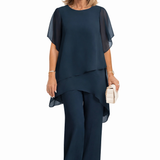 Conjunto Elegante de Dos Piezas Mujer – Corte Fluido con Pantalón Ancho