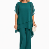 Conjunto Elegante de Dos Piezas Mujer – Corte Fluido con Pantalón Ancho