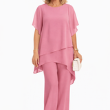 Conjunto Elegante de Dos Piezas Mujer – Corte Fluido con Pantalón Ancho