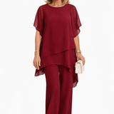Conjunto Elegante de Dos Piezas Mujer – Corte Fluido con Pantalón Ancho