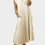 Vestido Manuela Sin Mangas con Pliegues y Cintura Alta