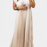 Vestido Manuela Sin Mangas con Pliegues y Cintura Alta