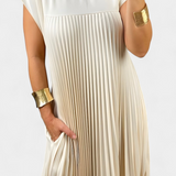 Vestido Manuela Sin Mangas con Pliegues y Cintura Alta