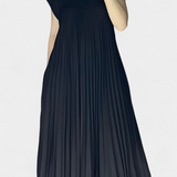 Vestido Manuela Sin Mangas con Pliegues y Cintura Alta