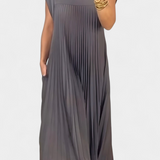 Vestido Manuela Sin Mangas con Pliegues y Cintura Alta