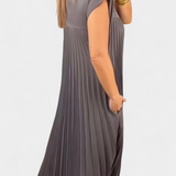 Vestido Manuela Sin Mangas con Pliegues y Cintura Alta