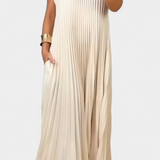 Vestido Manuela Sin Mangas con Pliegues y Cintura Alta