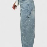 Jeans Cargo Dariya con Brillo y Aplicaciones de Piedras Preciosas