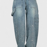 Jeans Cargo Dariya con Brillo y Aplicaciones de Piedras Preciosas