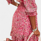 Vestido Floral Benicia con Mangas Abullonadas y Bajo Juguetón
