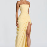 Anna | Elegante vestido maxi sin tirantes con drapeado asimétrico