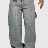 Jeans Cargo Dariya con Brillo y Aplicaciones de Piedras Preciosas
