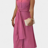 Vestido Elegante Sin Mangas Behnaz con Cinturón y Cuello de Camisa