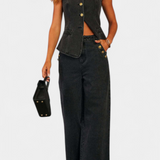 Conjunto Ludovica de Denim con Chaleco Ajustado y Jeans de Pierna Ancha