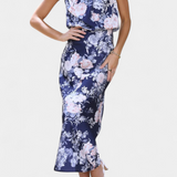 Vestido Maxi Floral Lisa con Cuello Halter y Cintura Elástica