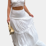 Conjunto Ilys Romántico con Top de Encaje y Falda Larga Voluminosa