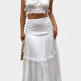 Conjunto Ilys Romántico con Top de Encaje y Falda Larga Voluminosa