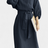 Vestido de Lino y Algodón Krisbel con Cintura Atada