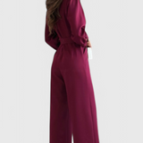 Mono de Pierna Ancha Ariane con Escote en V y Cintura Ajustable