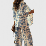 Conjunto Odile de Mezcla de Algodón con Top de Manga 3/4 y Pantalones con Bolsillos