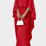 Vestido Maxi Plisado de Cuello Alto Jane con Mangas Voladas