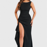 Vestido de Satén Marion con Espalda Abierta y Alta Renda