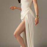 Vestido Maxi Draped Duchess con Abertura Lateral