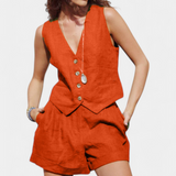 Conjunto de Chaleco y Pantalones Cortos Jennifer de Lino y Algodón
