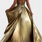 Vestido Maxi Metálico Aikaterini con Escote Cruzado y Abertura