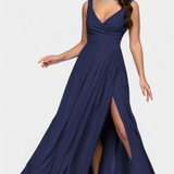 Vestido Largo Rocío con Drapé Frontal y Escote Cruzado