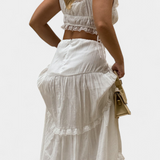 Conjunto Ilys Romántico con Top de Encaje y Falda Larga Voluminosa