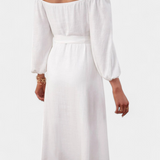 Vestido Leonor Off-the-Shoulder con Botones y Cinturón Frontal