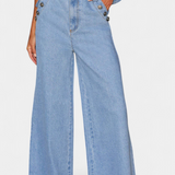 Conjunto Ludovica de Denim con Chaleco Ajustado y Jeans de Pierna Ancha