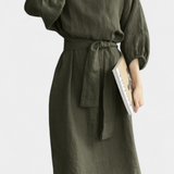Vestido de Lino y Algodón Krisbel con Cintura Atada