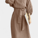 Vestido de Lino y Algodón Krisbel con Cintura Atada