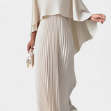 Vestido Maxi Plisado de Cuello Alto Jane con Mangas Voladas