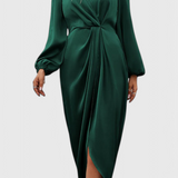 Vestido Largo Elegante Giada con Escote en V y Abertura Lateral