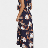 Vestido Maxi Floral Lisa con Cuello Halter y Cintura Elástica