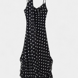 Vestido Estefanía Gossamer con Volantes y Lunares en Negro y Crema