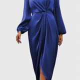 Vestido Largo Elegante Giada con Escote en V y Abertura Lateral