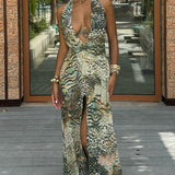 Vestido Largo Halter de Encaje Zephyra con Abertura