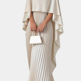 Vestido Maxi Plisado de Cuello Alto Jane con Mangas Voladas