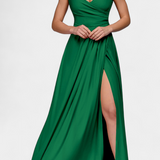 Vestido Largo Rocío con Drapé Frontal y Escote Cruzado