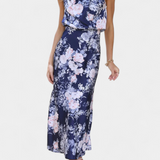 Vestido Maxi Floral Lisa con Cuello Halter y Cintura Elástica