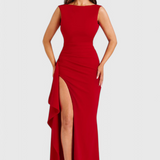 Vestido de Satén Marion con Espalda Abierta y Alta Renda