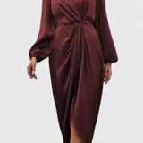 Vestido Largo Elegante Giada con Escote en V y Abertura Lateral