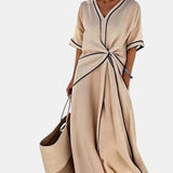 Vestido Halagador para Mujeres con Escote en V y Cintura Drapada