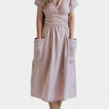 Vestido de Algodón Cressida con Escote en V y Cintura Ajustable